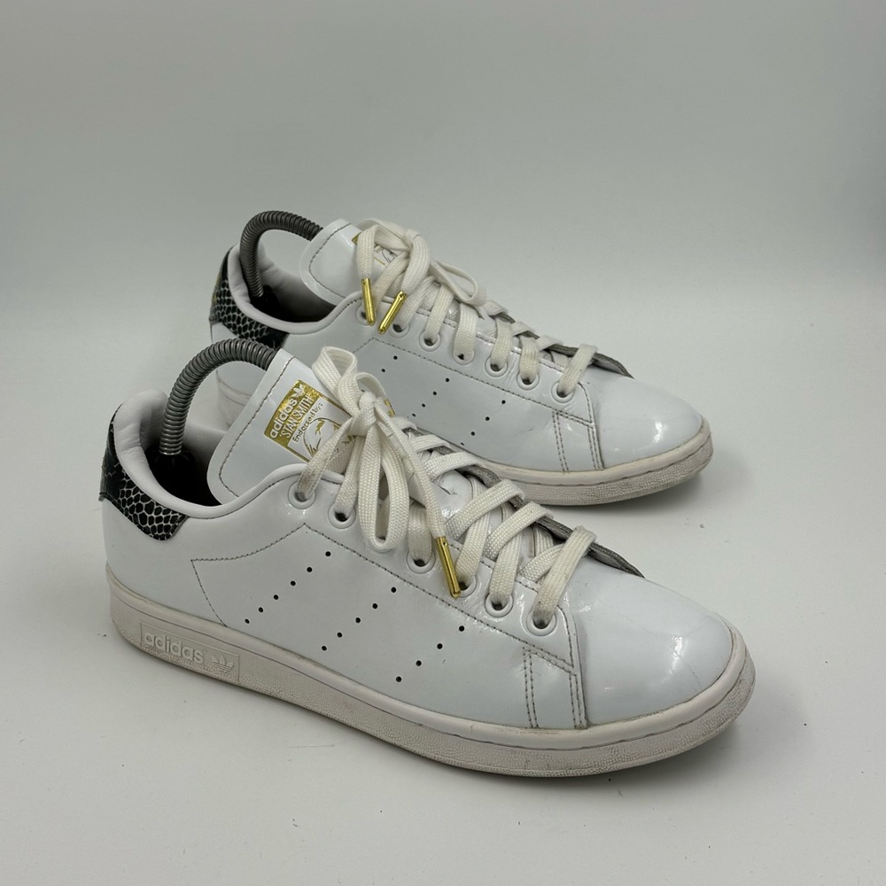 Adidas Stan Smith Sneakers Shoes Womens Size 8 US White Gold Floral Back
